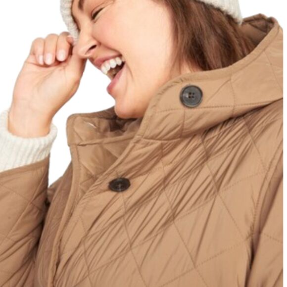 Quilted Cabincore 3Long-line Hooded Barn Jacket Tan XL - Picture 6 of 9